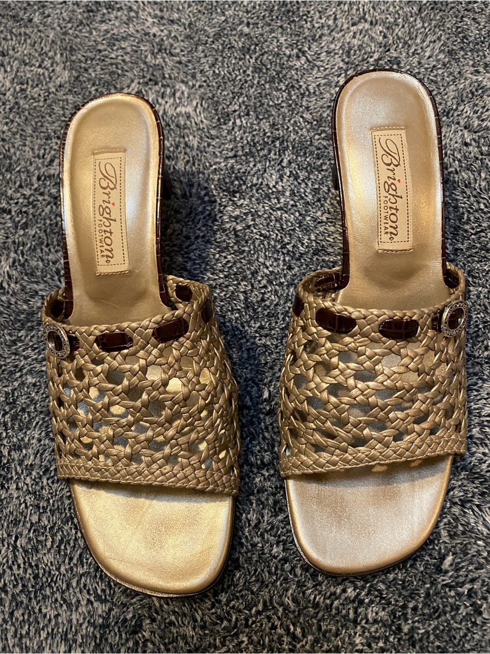Brighton Metallic Gold Woven Slide Sandals - Brighton